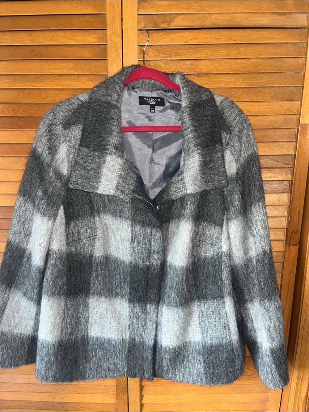 Talbots Gray and Black Plaid Wool-Blend Pea Coat Size 18W